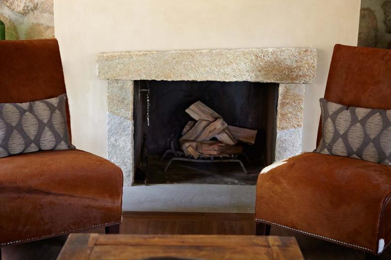 Asymmetrical Stone Fireplace