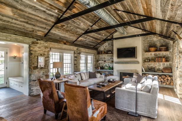 Great Room With Vaulted Wood Ceiling and Exposed Ductwork | HGTV