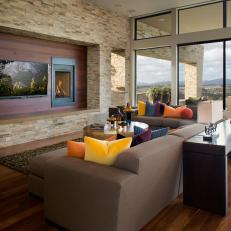 Contemporary Great Room With Media Wall