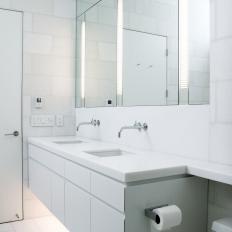 Mod Bathroom With Double Vanity & Large Mirrors
