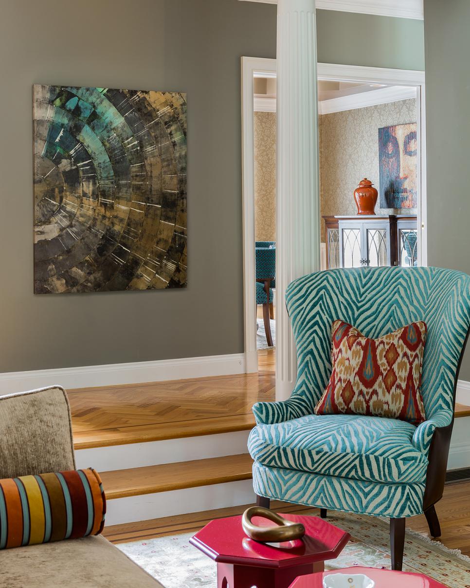 Living Room Entry With Dimensional Art and Bold Color | HGTV