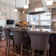 Transitional Kitchen Features Room to Dine at Island