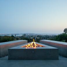Outdoor, Triangular Fire Pit with City and Water Views