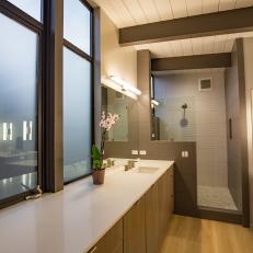 Neutral Asian Bathroom With Frosted Windows