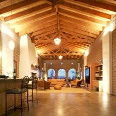 Spacious Great Room With Exposed Ceiling Beams