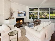 White Transitional Living Room With Fireplace