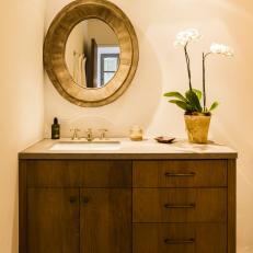 Contemporary Bathroom with Weathered Metal Mirror