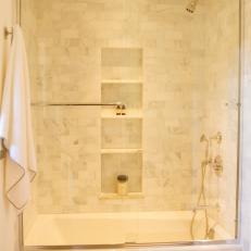 Contemporary Bathroom with White Stone Shower