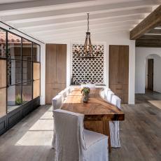 Contemporary Dining Room with Custom Wood Table 