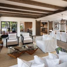 Contemporary Great Room with Rustic Exposed Wood Beams