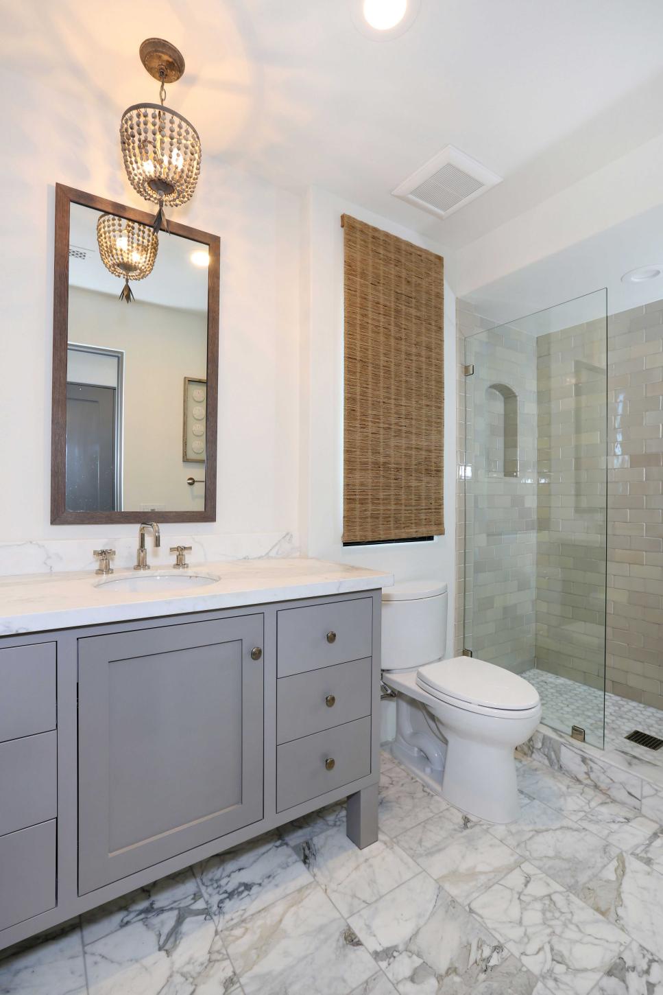 Gray and White Bathroom With Marble Floor | HGTV