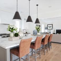Contemporary Farmhouse Kitchen With Leather Barstools