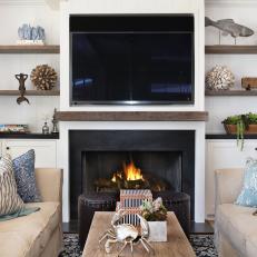 Neutral Coastal Living Room With Fireplace