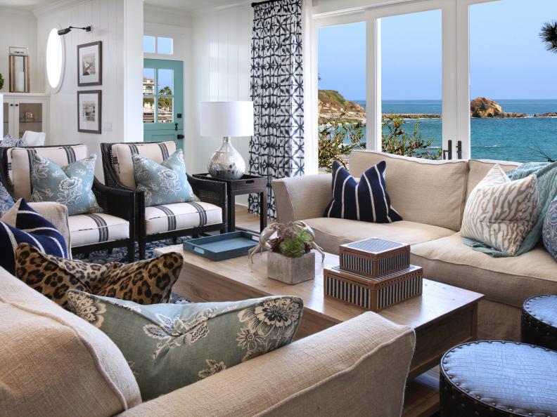 Blue and White Coastal Living Room