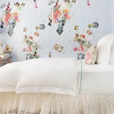 Periwinkle Teen Bedroom With Ribbons Attached to the Walls to Hold Photos