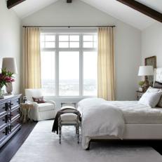 White Traditional Master Bedroom With Tufted Headboard