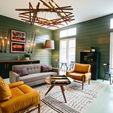 Green Midcentury Modern Clubhouse Gathering Room
