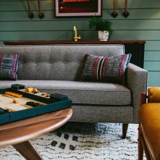 Gathering Room With Retro Gray Sofa 