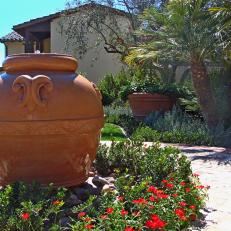 Urn Fountain at Entry to Mediterranean Home