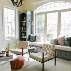 Eclectic Home Office With Built-In Window Seat