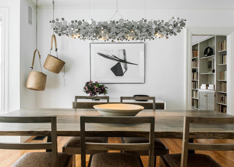 Contemporary Dining Room With Silver Chandelier