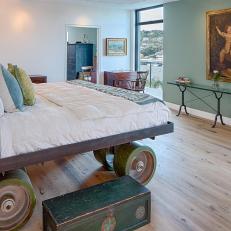 Master Bedroom Features Industrial Cart Platform Bed
