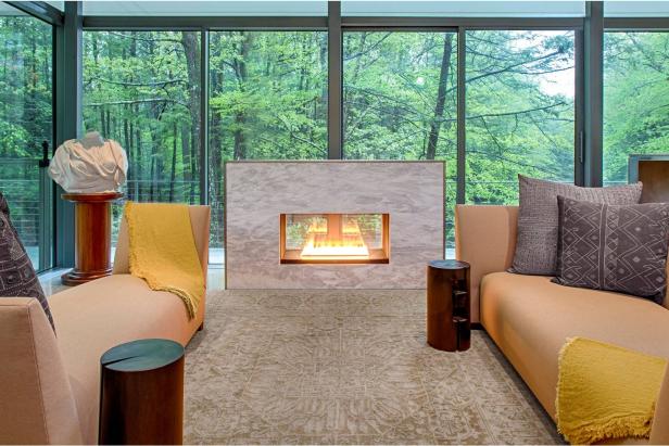 Open Contemporary Living Room With Fireplace