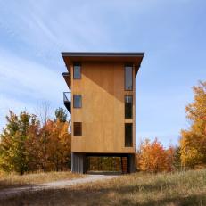 Suspended Plywood Cabin Boasts Contemporary Design