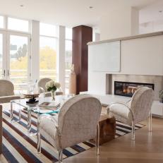 Neutral Contemporary Living Room With Striped Rug