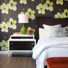 Contemporary Bedroom Featuring Dogwood Flower Inspired Wallpaper