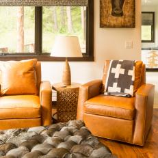 Living Room Features Mustard Yellow Leather Armchairs