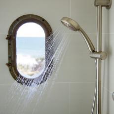 Chic Shower in Coastal Bathroom Retreat