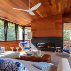 Modern Neutral Wood-Paneled Living Room