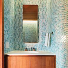 Blue Bathroom With Mosaic-Tile Walls