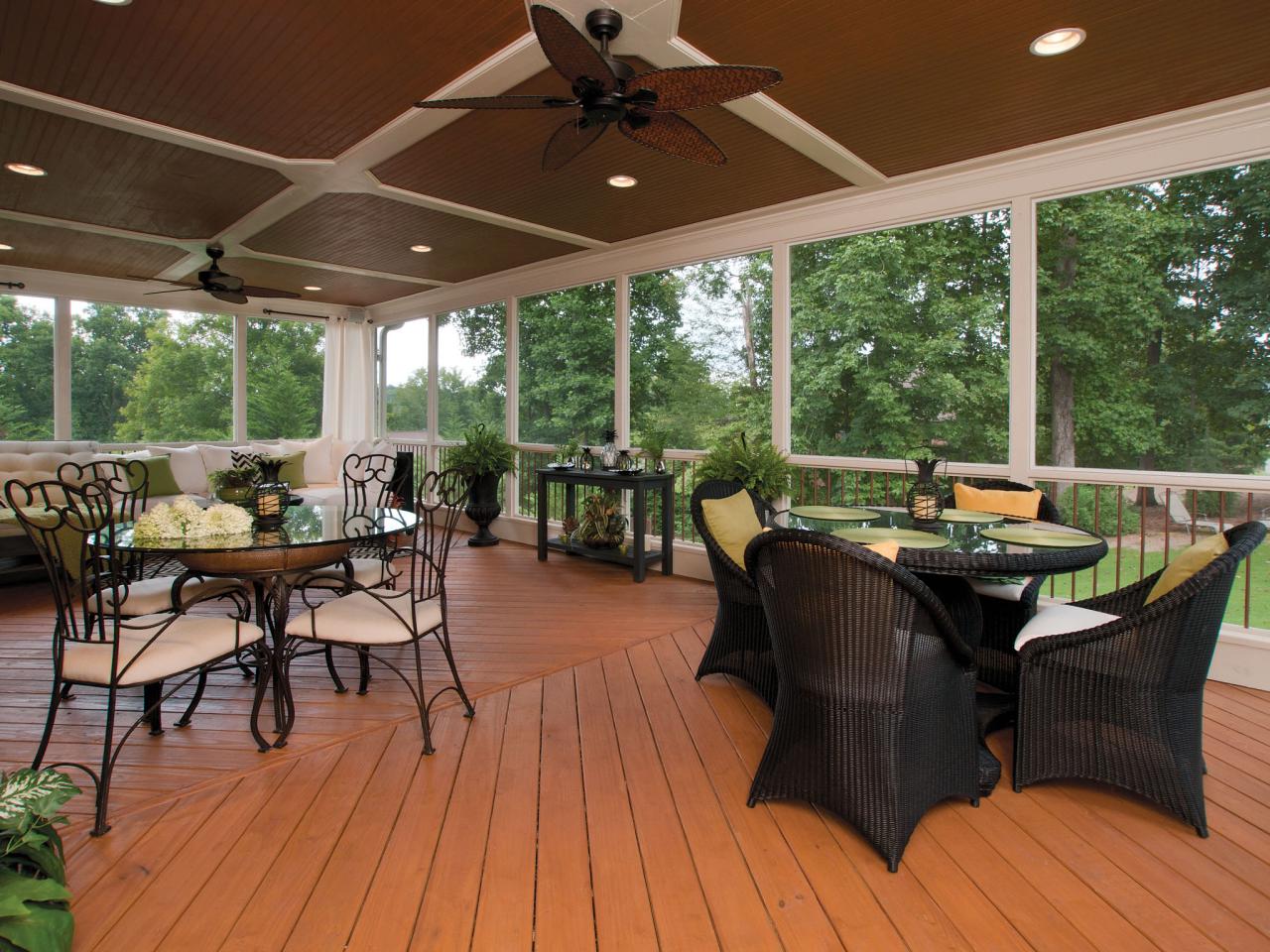 Traditional Screened Porch With Ceiling Fans And Lights Hgtv
