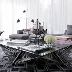 Industrial Gray & White Living Room With Stunning Coffee Table 