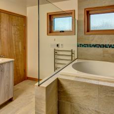 Elegant Master Bathroom with Round Marble Bathtub 