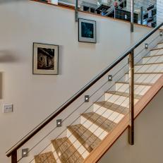 Contemporary Wood Stairs with Metal Railing 