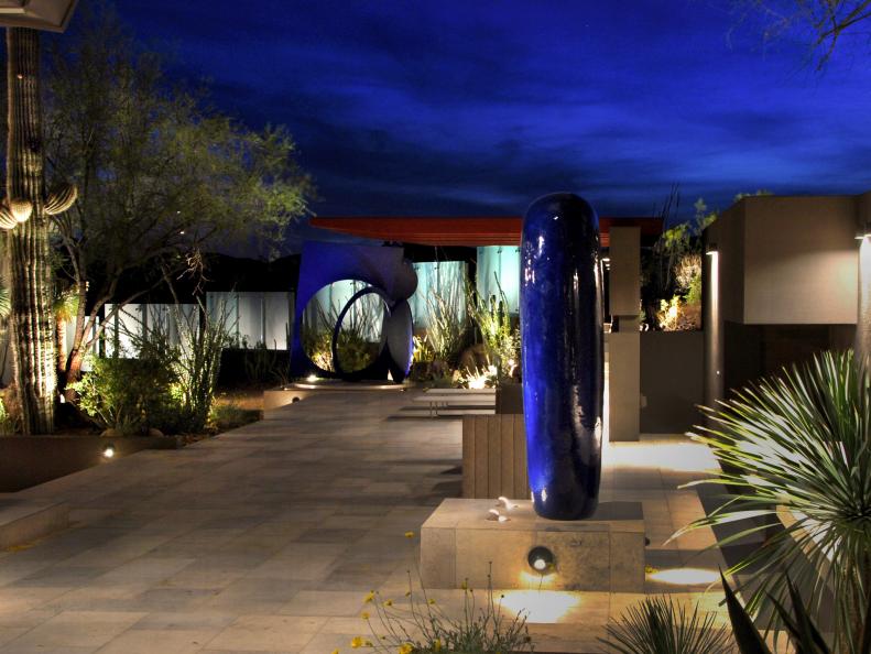 Modern Sculpture Garden at Night