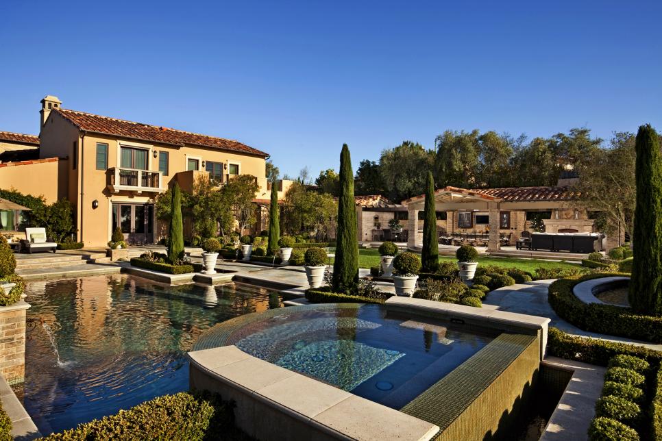 Mediterranean Backyard With Infinity Pool & Spa