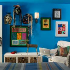 Bright Blue Boy's Bedroom With Colorful Decor