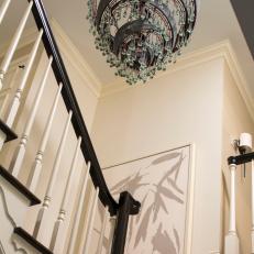 Contemporary Chandelier Wows in Classic Staircase