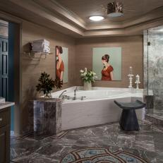 Marble Abounds in Transitional Spa Bathroom