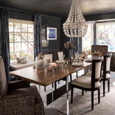 Transitional Gray Dining Room Is Dramatic, Elegant