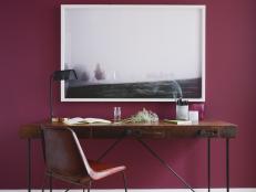 Mulberry Purple Home Office With Clean-Lined Furniture