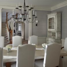 Traditional Dining Room Boasts Graceful Iron Chandelier