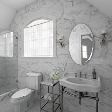 Gorgeous White Marble Abounds in Bright, Breezy Bathroom