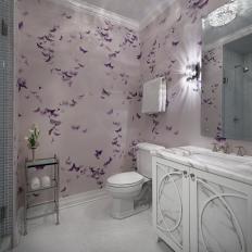Whimsical Girl's Bathroom Boasts Butterfly Wall Covering