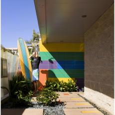 Colorful Entry With Concrete Paver Walkway