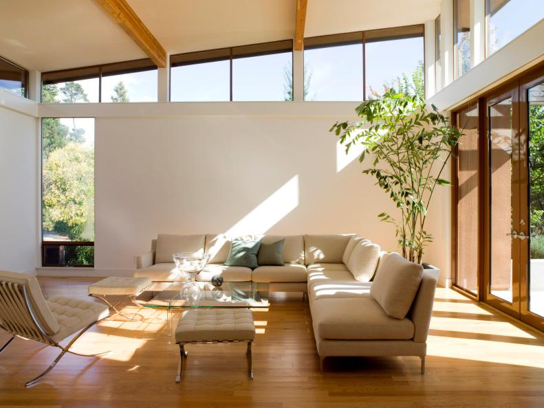 Modern Living Room With Neutral Sectional and Wood Floors